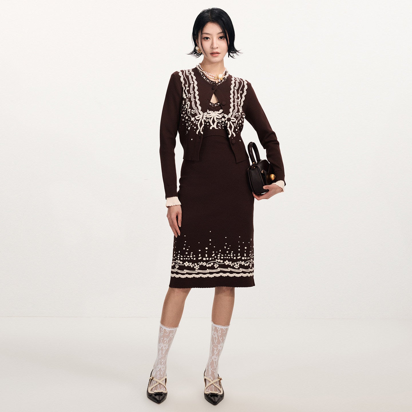 FAME double-layer suspender three-dimensional jacquard knitted slim slip dress - BRIAN.