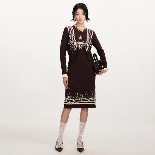 FAME double-layer suspender three-dimensional jacquard knitted slim slip dress - BRIAN.