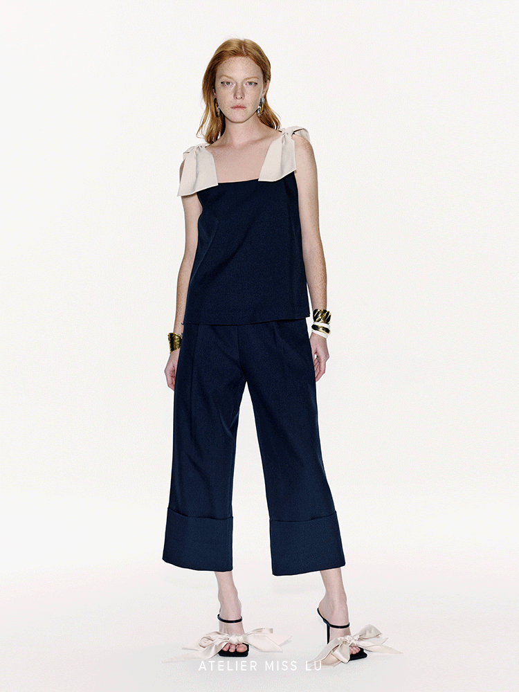 ATELIER MISS LU Spring/Summer Folded Leg Design Straight Cropped Pants - LEWIS.