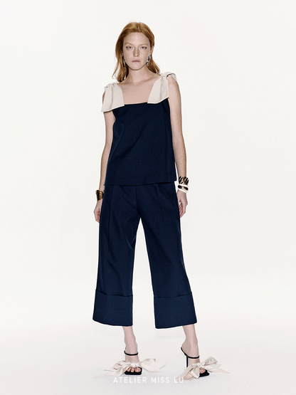ATELIER MISS LU Spring/Summer Folded Leg Design Straight Cropped Pants - LEWIS.