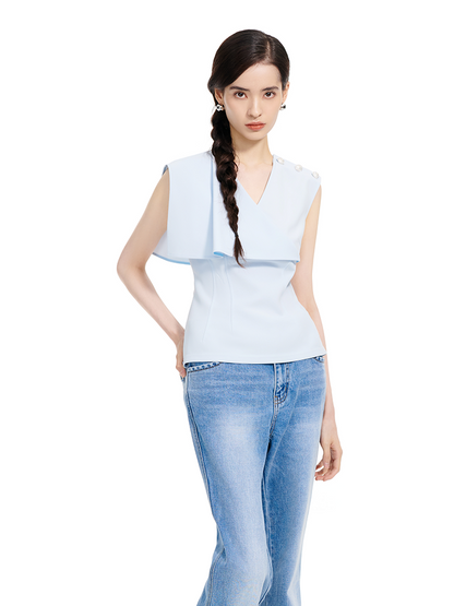 YES BY YESIR | Deconstructed Layered sleeveless Chiffon Shirt - SORALIA.
