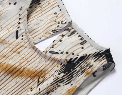 WANGXO | Satin Oil-Paint Floral Shadow Silken Drape Top -EVELISE.