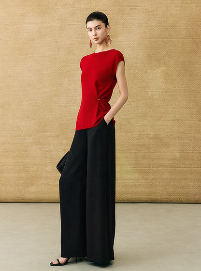 HECO Chinese round neck knit short sleeve feminine temperament slim T-shirt - COLE.