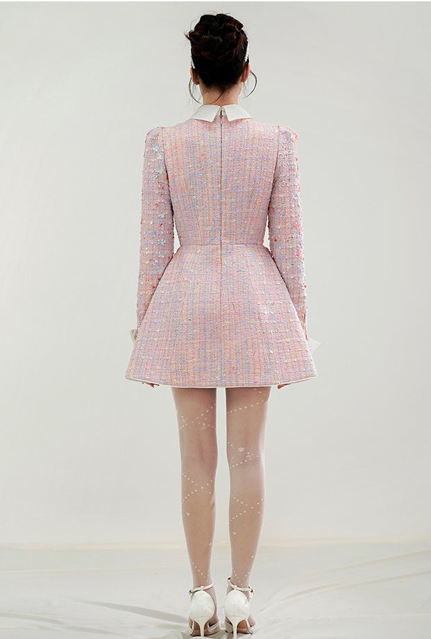 CHECOCRE Elegant Sequin Design Three-dimensional Flower A-line Pink Dress - TRIBE