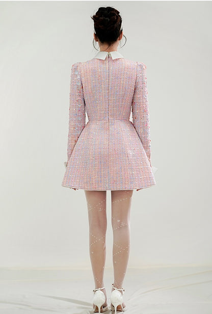 CHECOCRE Elegant Sequin Design Three-dimensional Flower A-line Pink Dress - TRIBE