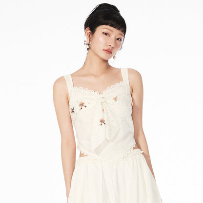 FAME rococo embroidered beaded fake two-piece camisole top - FIONA
