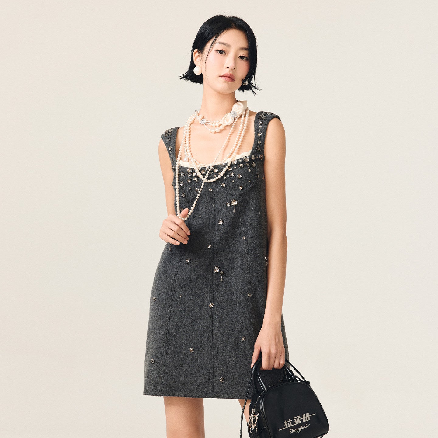 FAME Winter Gray Woolen Micro A line Dress - LANDON