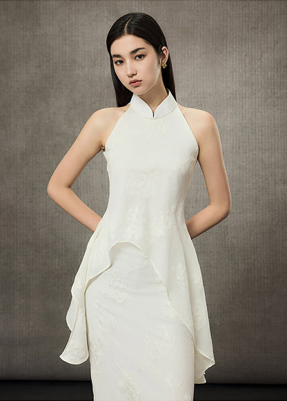 HECO Mock Collar Acetate Asymmetrical Wavy Side Halterneck Vest - DWELLS.