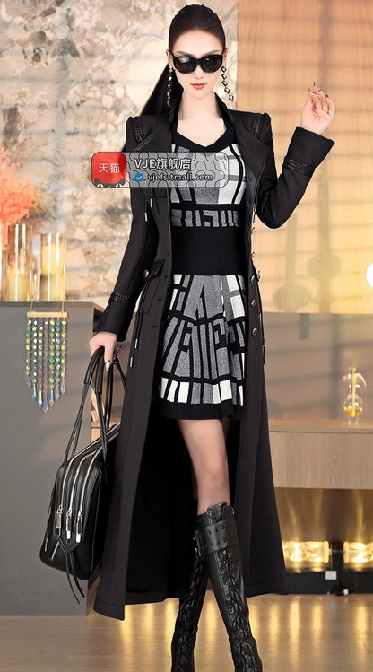 VJE  Plaid Jacquard Knitted Square Neck Top Hip Skirt Two-Piece Set - OLLY.