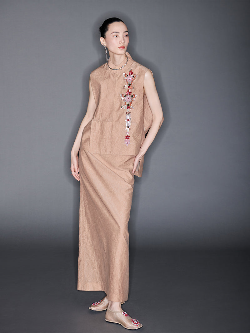 M essential Mackay designer 3d embroidery placket vest pencil skirt set- mar.