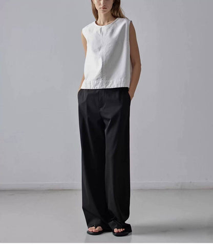 Nothing Written Casual High-waisted Slim Versatile Straight-leg Pants-LIV.
