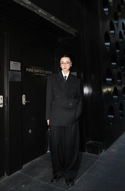 MEI SANGUAN Double-Breasted Blazer & Wide-Leg Pants Suit- ANASTASIA