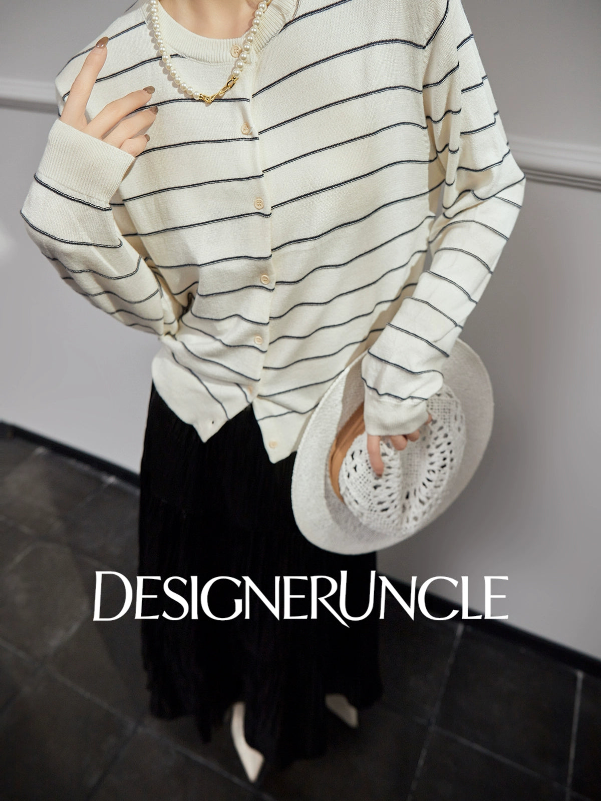 DGU |Off-white striped knitted striped cardigan luxury design top - POTEN.