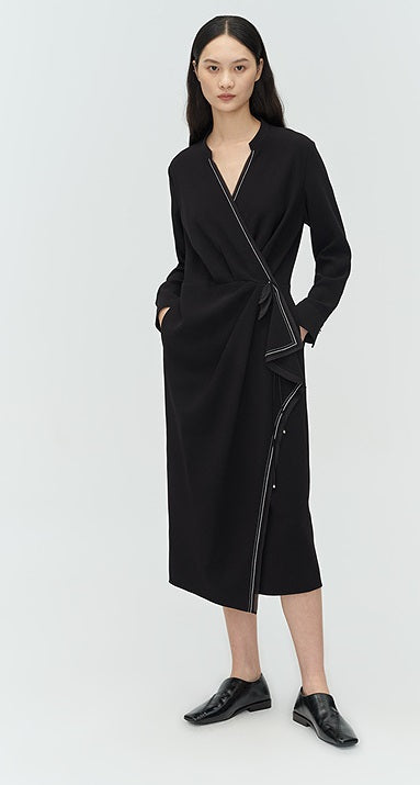 COMME MOI Lu Yan designer's new women's acetate V-neck asymmetrical dress - HONOR.