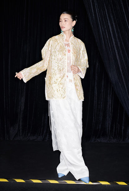 M essential Mackay designer Jinghui embroidered stand-up collar loose jacket - JACKIE.