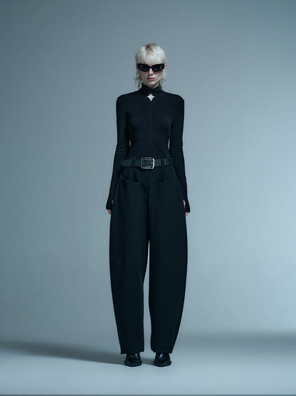 ANNAKIKI casual four-pointed star cut-out slim top-KAIYA