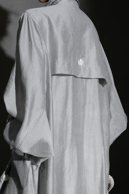 PIAOIN Light Luxury Silk Luster Tencel Linen Trench Coat Jacket -JOSEPHINE