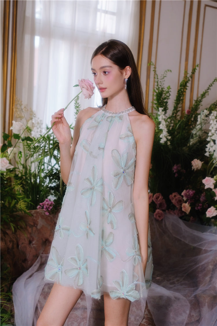 Wardrobes by Chen Mint Green Halter Flower Embroidered Loose  dollDress-Louis