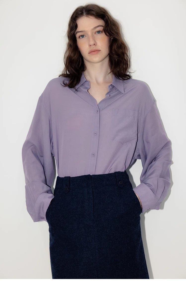 Nothing Written Long Sleeve Slightly Translucent Lavender Purple Shirt-KATE.