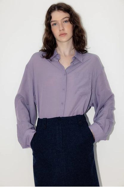Nothing Written Long Sleeve Slightly Translucent Lavender Purple Shirt-KATE.