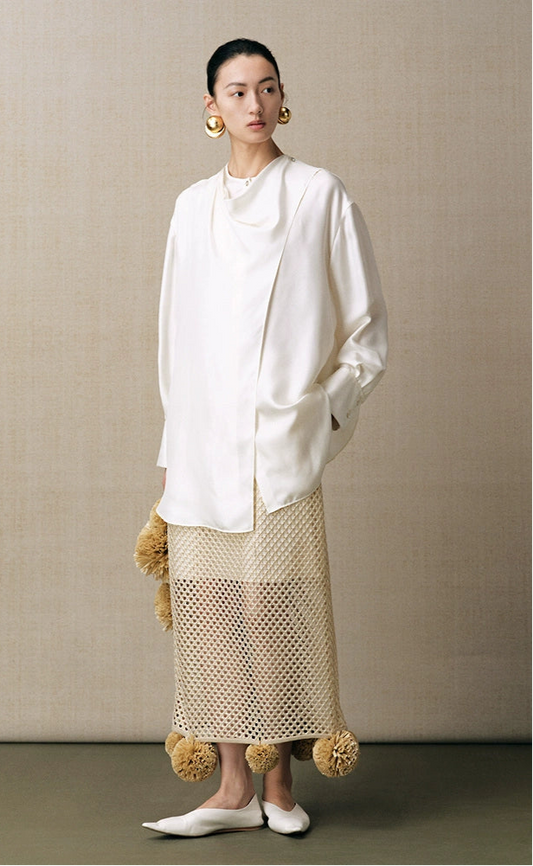 ZHUCHONGYUN white long-sleeved silk shirt-MULBERRY.