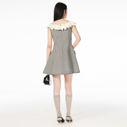 FAME ruffled collar houndstooth dress  - EMILY