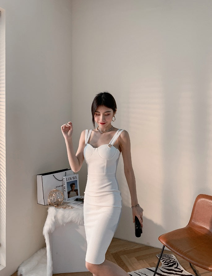 DOLLY Elegant V-Neck Sleeveless Tube Top Body Hug Midi Party Dress-KASIE