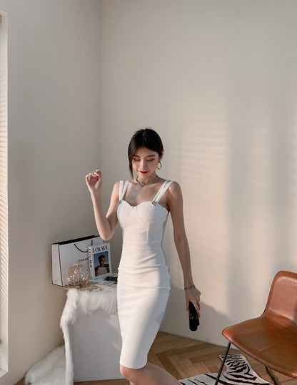 DOLLY Elegant V-Neck Sleeveless Tube Top Body Hug Midi Party Dress-KASIE