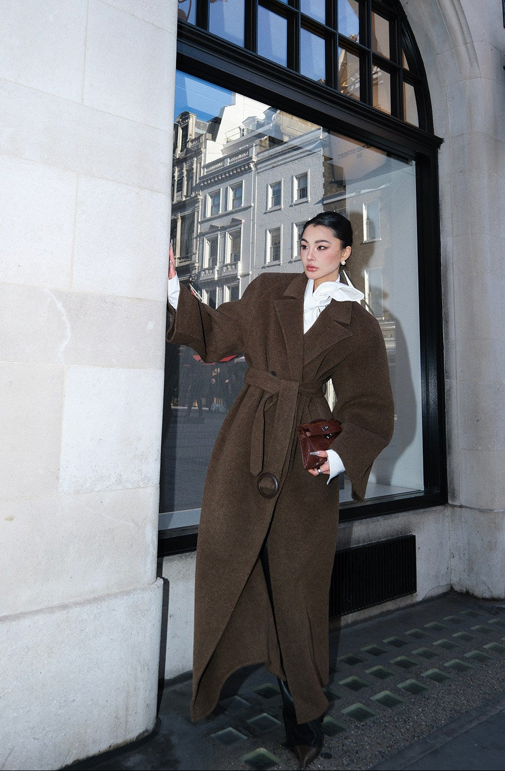 MEI SANGUAN wool chestnut double-breasted belt woolen jacket - CAMILA