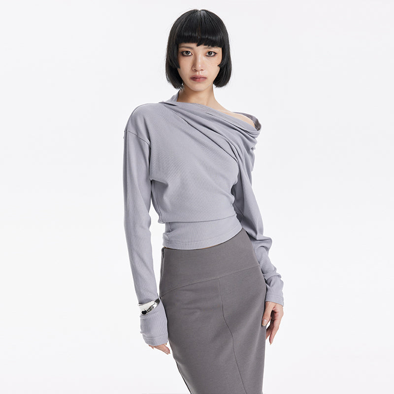 TINY IN Deconstructivism irregularly slanted shoulders T-shirt-FLORA