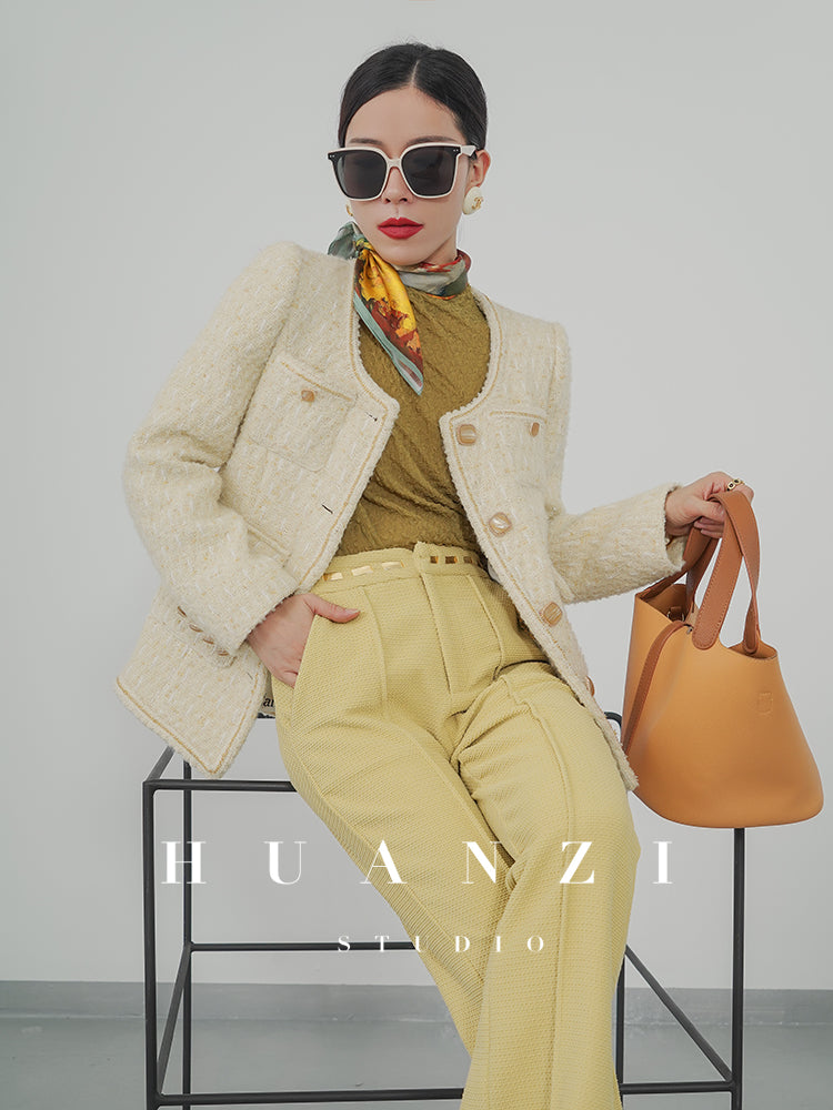 Huanzi spring autumn heavy couture tweed coat jacket - Kindr