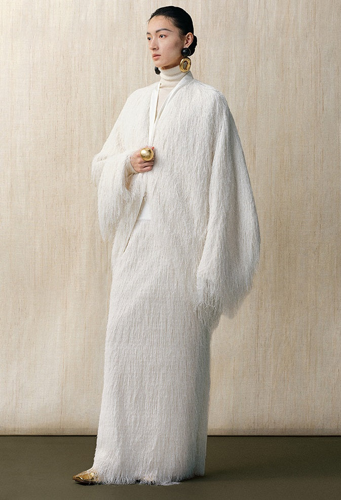 ZHUCHONGYUN  snow-white fringe loose straight long skirt-SOUH.