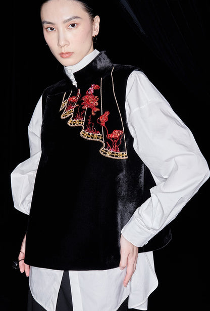 M essential Mackay designer silk velvet two-dimensional fish algae curtain beads vest - TASK.