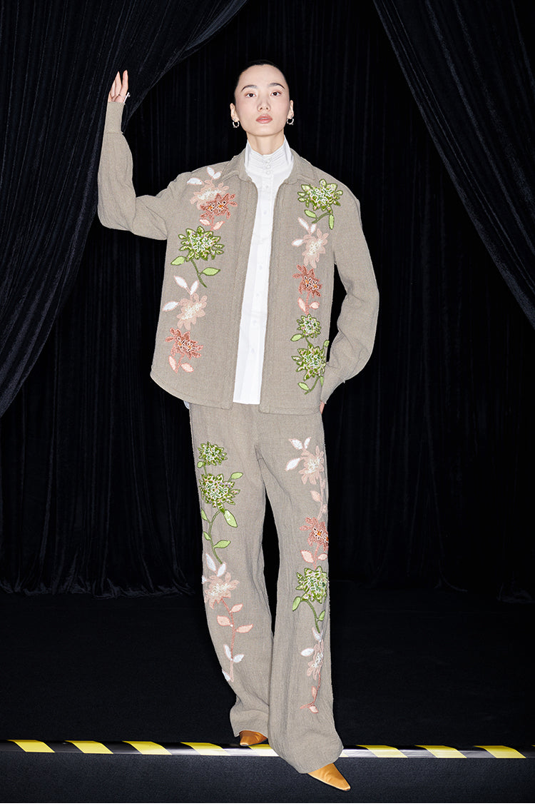 M essential Mackay designer Sedum patch shirt jacket pant set - Eight Treasures