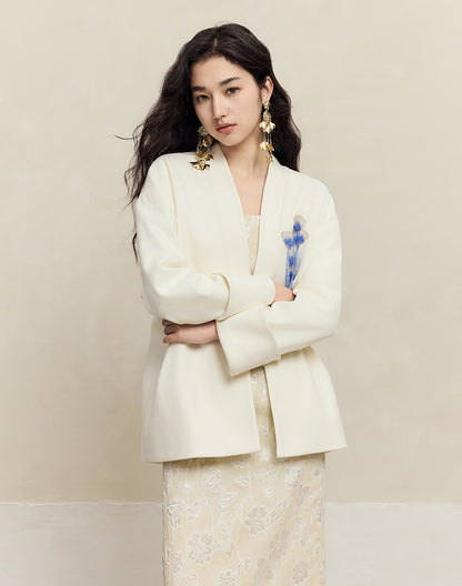 HECO Handmade Fan Bead Shoulder black white Blazer Women -sent.