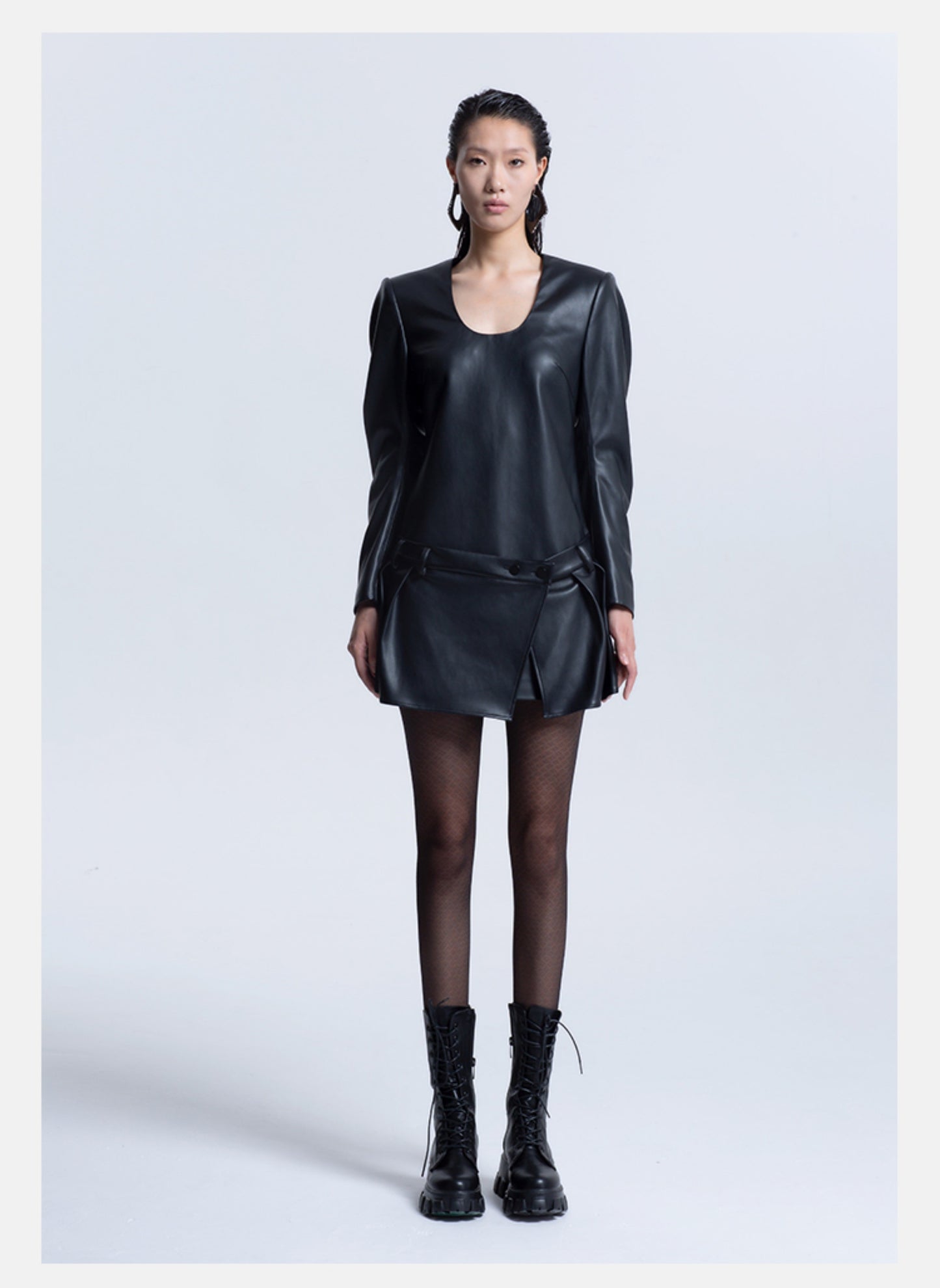 LEDIM W black pu leather short dress - Akil