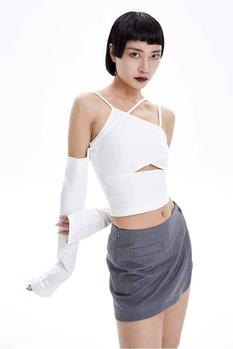 TINY IN Detachable Sleeve Women's Short Cut-out Top -YOYO