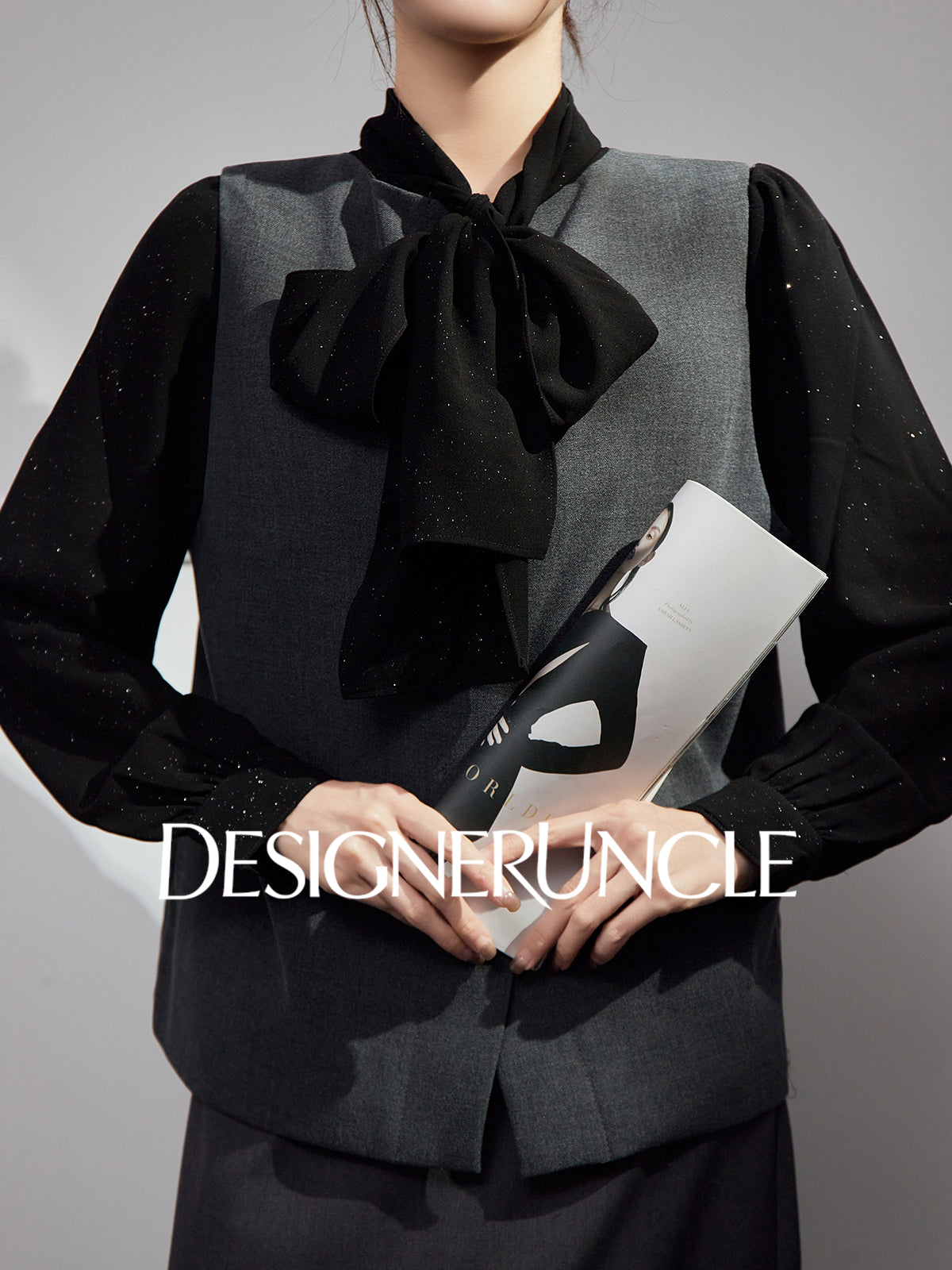 DGU "Yanying" black suit new textured professional commuting two-piece set - MATE.