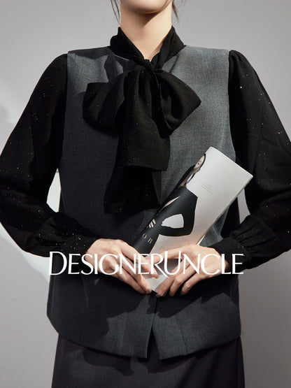 DGU "Yanying" black suit new textured professional commuting two-piece set - MATE.