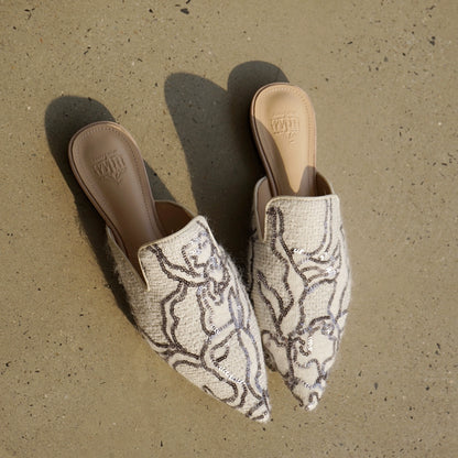 B-FEI glitter flat French women's mules-BRIN.