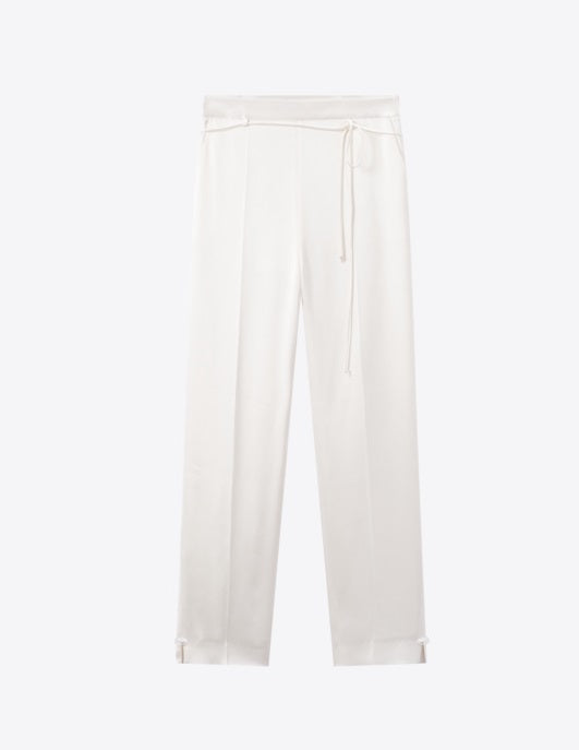 COMME MOI Lv Yan Designer Summer Acetate Satin Strappy White Tapered Pants -SUMMER.