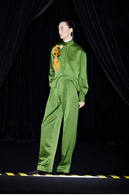 M essential Mackay designer green raffia embroidered jacket pant set - jan.