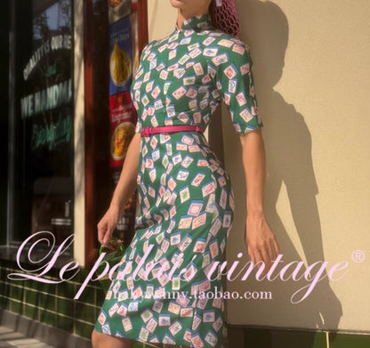 le palais vintage Hong Kong pink , green silhouette A-line jacket-SHEA.
