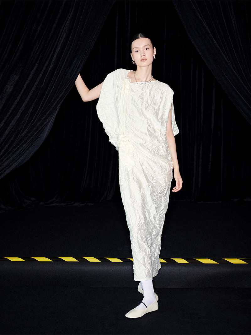 M essential Mackay designer Comfort pressed pleated irregular cut dress - calc.