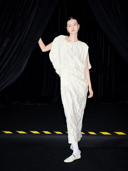 M essential Mackay designer Comfort pressed pleated irregular cut dress - calc.