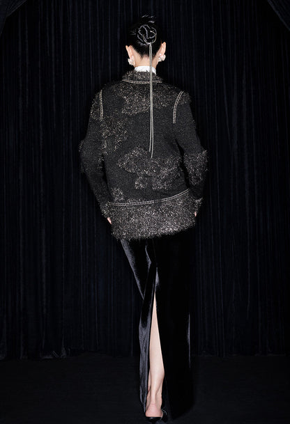 M essential Mackay designer Yingyun knitted copper-beaded woollen cardigan - zain.