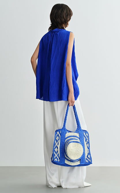 COMME MOI Women's Sleeveless V-Neck Draped Shirt blue Top - SAMUEL.