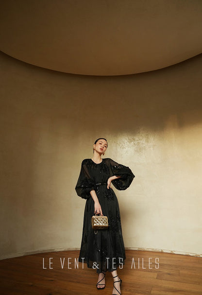 LE VENT&TES AILES Luxury Elegant High-End Hand-Beaded 3d black Dress - VERA