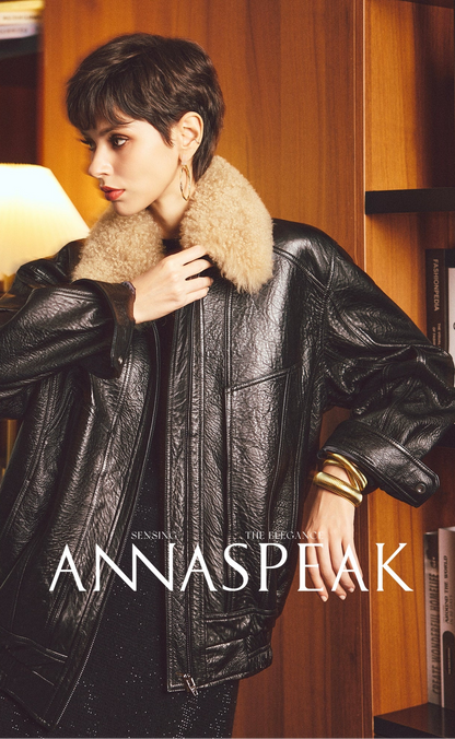 ANNASPEAK ROSSO Red Label Lambskin Detachable Wool Collar Vintage Jacket-XAVIER.
