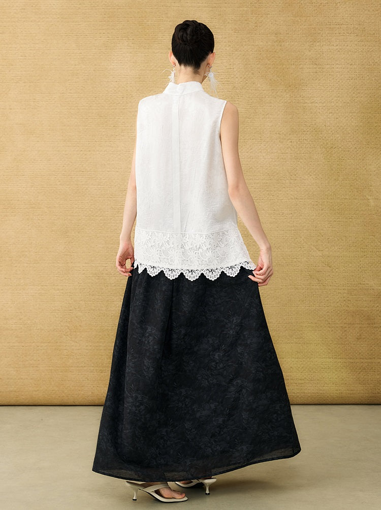 HECO Chinese diagonal placket buckle cool lion jacquard sleeveless top - CONNECT.